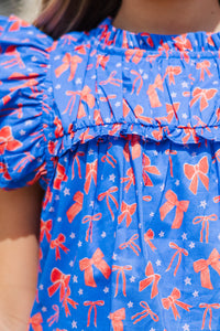 Girls: The Layla Blue Bows and Stars Blouse