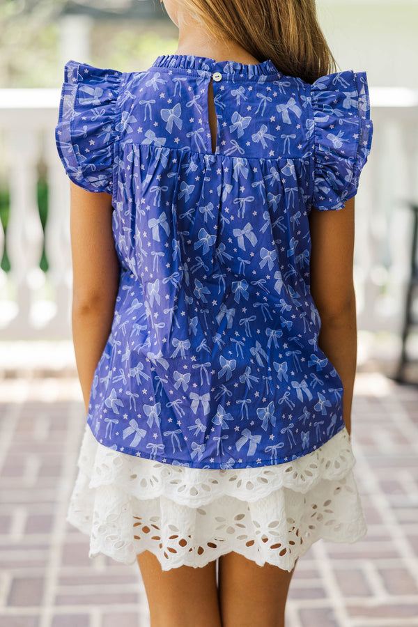 Girls: The Layla Navy Blue Bows and Stars Blouse
