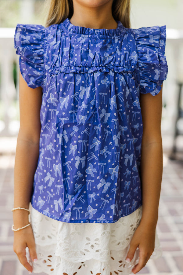 Girls: The Layla Navy Blue Bows and Stars Blouse