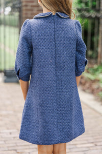 Girls: The Lydia Navy Blue Tweed Dress
