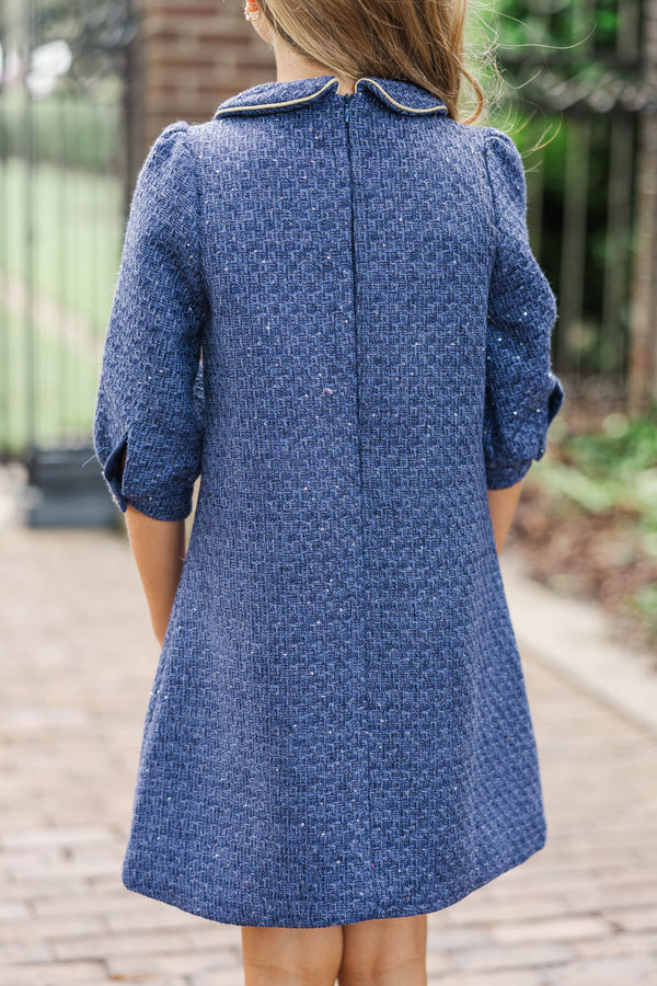 Girls: The Lydia Navy Blue Tweed Dress