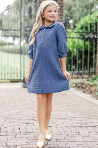Girls: The Lydia Navy Blue Tweed Dress