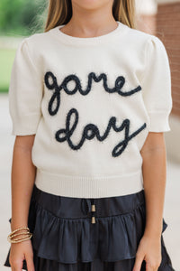 Girls: It's Gameday White and Black Script Sweater