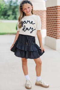 Girls: It's Gameday White and Black Script Sweater