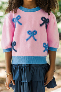 Girls: Happy To Be Here Pink Bow Sweater