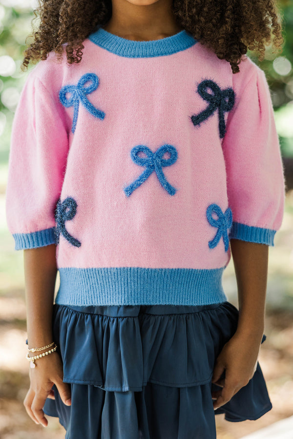 Girls: Happy To Be Here Pink Bow Sweater