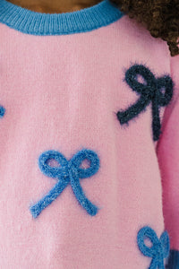 Girls: Happy To Be Here Pink Bow Sweater