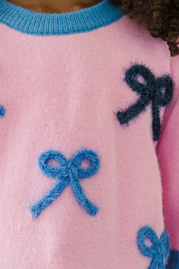 Girls: Happy To Be Here Pink Bow Sweater