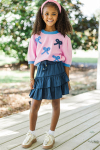 Girls: Happy To Be Here Pink Bow Sweater
