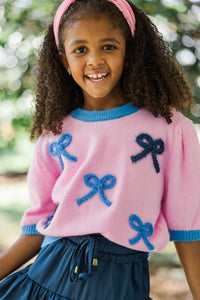 Girls: Happy To Be Here Pink Bow Sweater