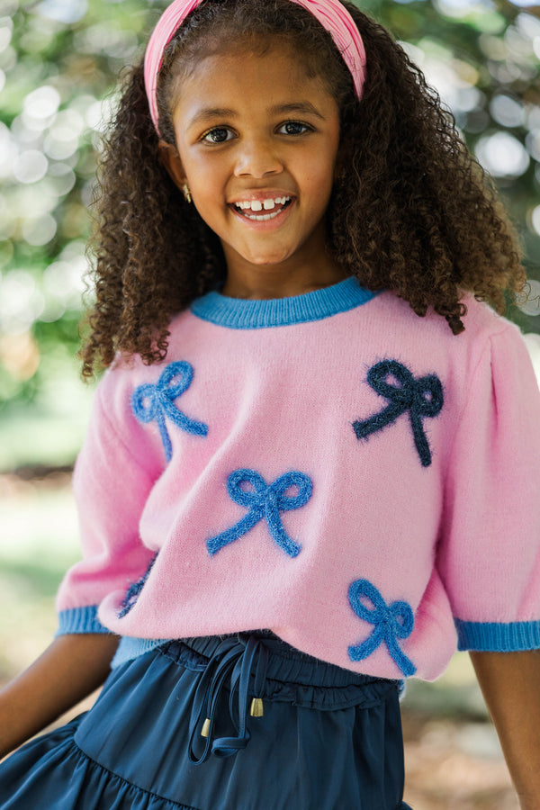 Girls: Happy To Be Here Pink Bow Sweater