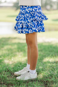 Girls: Take The Leap Navy Watercolor Satin Skort