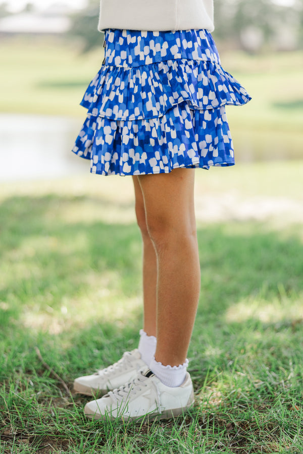 Girls: Take The Leap Navy Watercolor Satin Skort