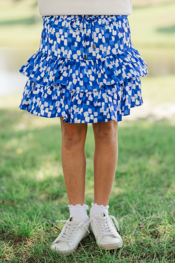 Girls: Take The Leap Navy Watercolor Satin Skort