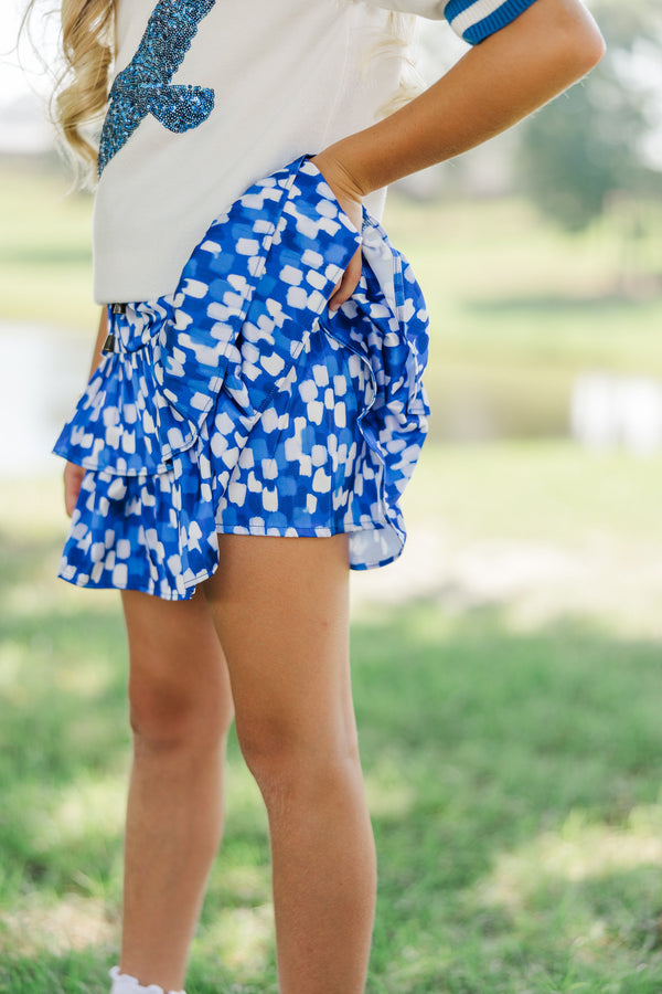 Girls: Take The Leap Navy Watercolor Satin Skort