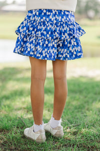 Girls: Take The Leap Navy Watercolor Satin Skort