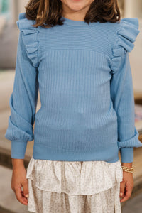 Girls: Reach Out Light Blue Ruffled Sweater
