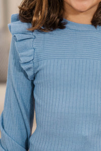 Girls: Reach Out Light Blue Ruffled Sweater