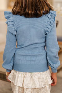 Girls: Reach Out Light Blue Ruffled Sweater