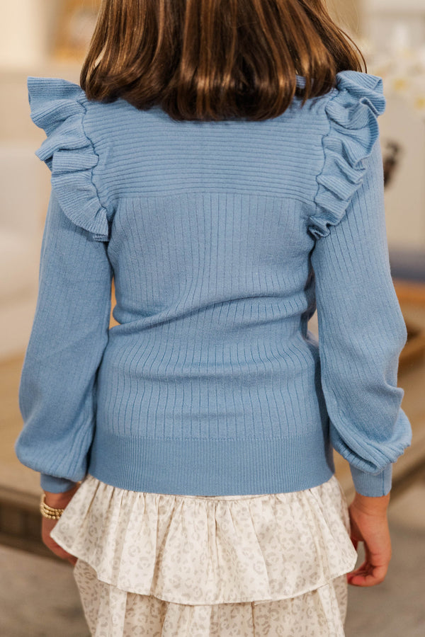 Girls: Reach Out Light Blue Ruffled Sweater
