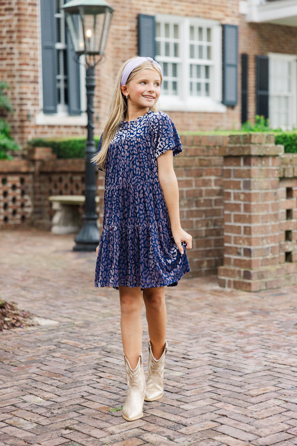 Girls: The Skylar Navy Blue Leopard Print Velvet Dress Shop the Mint Girls: The Skylar Navy Blue Leopard Print Velvet Dress Shop the Mint