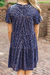 Girls: The Skylar Navy Blue Leopard Print Velvet Dress