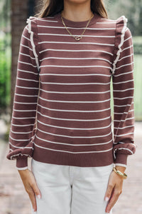 Let You Win Brown/White Striped Sweater