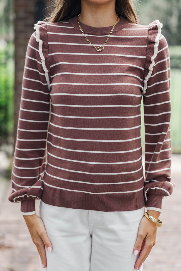 Let You Win Brown/White Striped Sweater