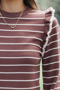 Let You Win Brown/White Striped Sweater