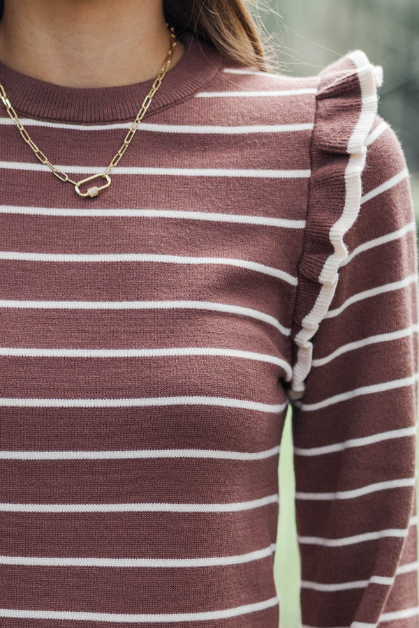 Let You Win Brown/White Striped Sweater