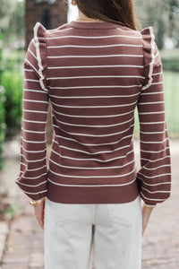 Let You Win Brown/White Striped Sweater
