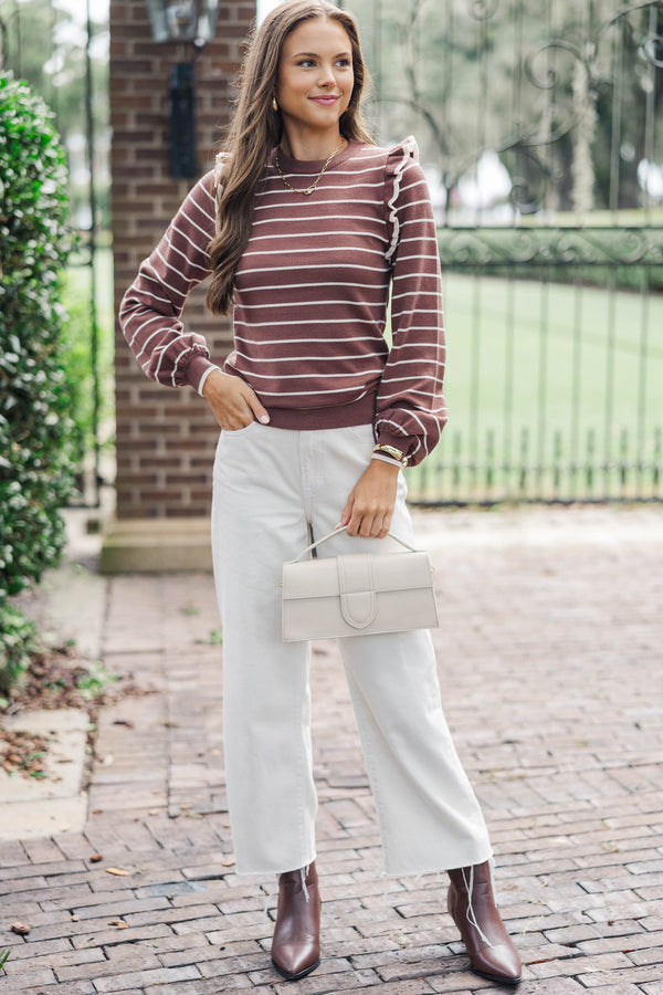 Let You Win Brown/White Striped Sweater