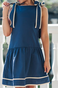 Girls: Sweeter With Time Navy Boat Neck Dress