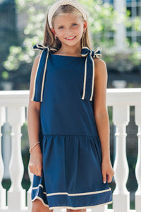 Girls: Sweeter With Time Navy Boat Neck Dress