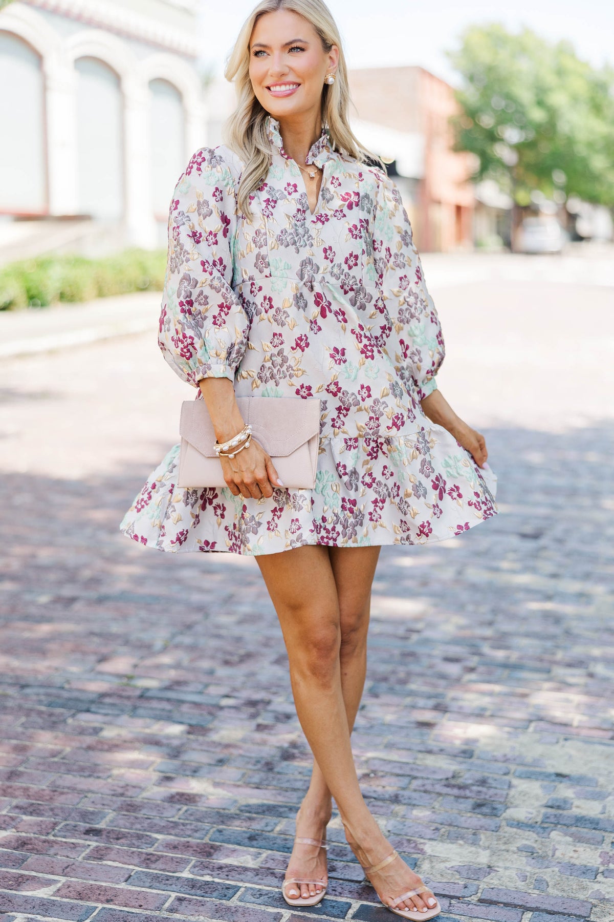 Free To Be Burgundy Floral Brocade Babydoll Dress – Shop the Mint