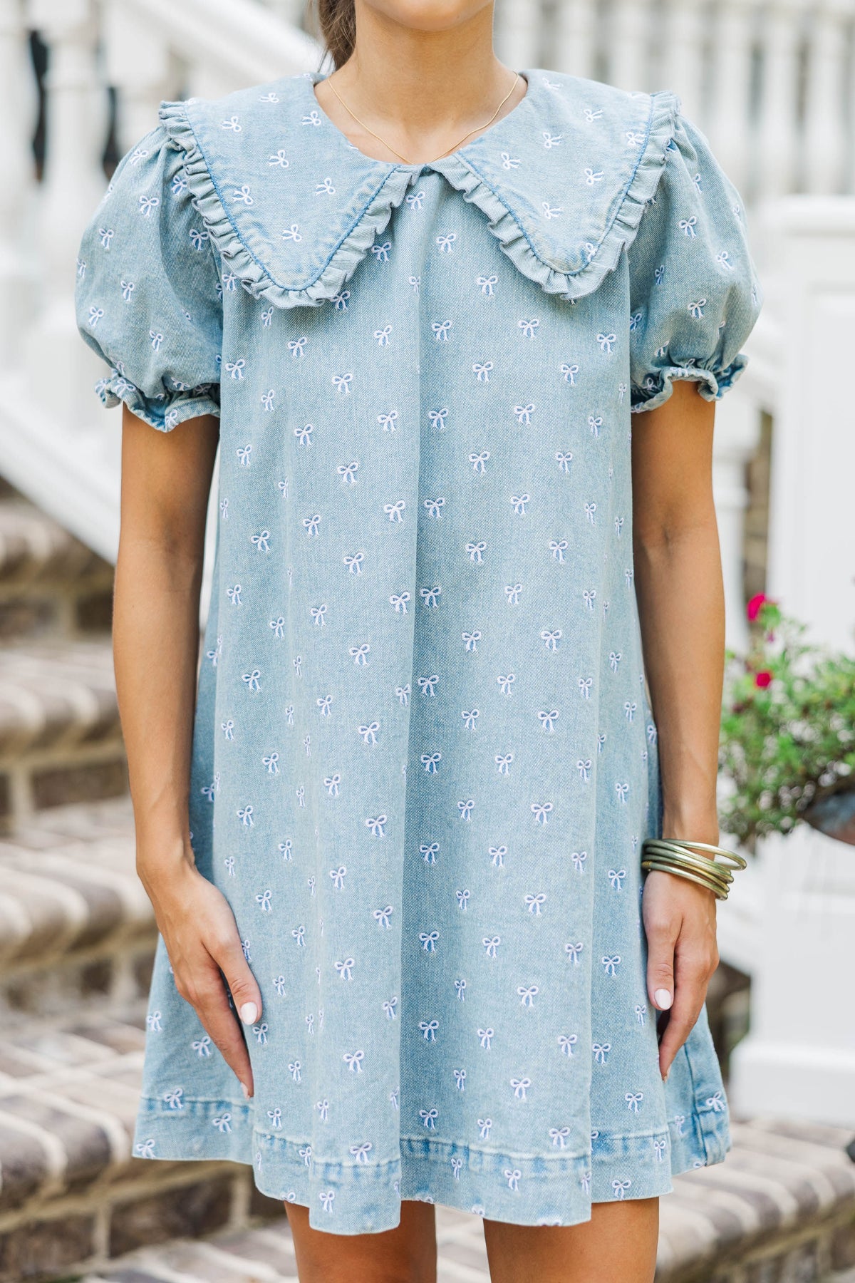 Blue Jean Beauty Denim Bow Embroidered Dress – Shop the Mint