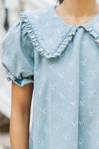 Blue Jean Beauty Denim Bow Embroidered Dress