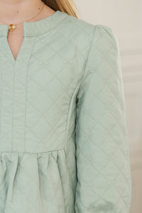 Girls: In Your Happy Place Sage Bow Print Quilted Dress
