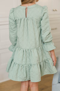 Girls: In Your Happy Place Sage Bow Print Quilted Dress