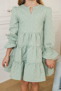 Girls: In Your Happy Place Sage Bow Print Quilted Dress