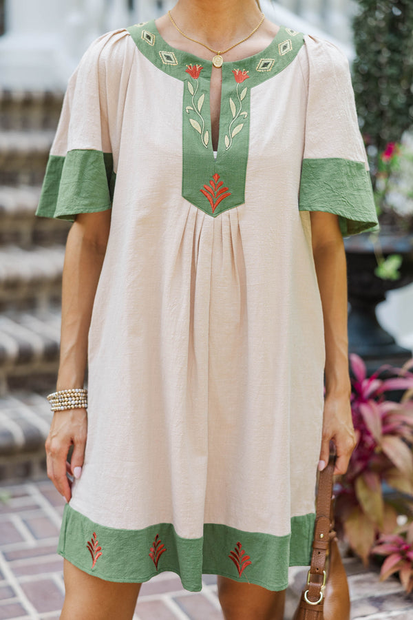 Tales From The Garden Taupe Embroidered Dress