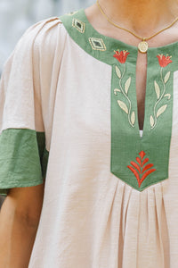 Tales From The Garden Taupe Embroidered Dress