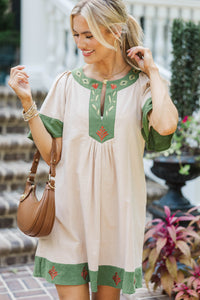 Tales From The Garden Taupe Embroidered Dress