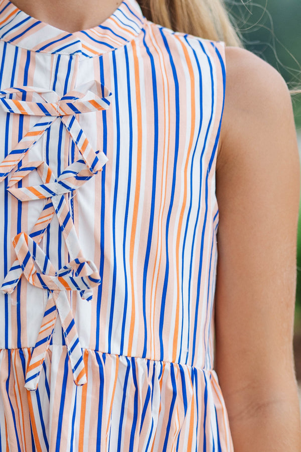 Girls: The Ariana Orange Striped Sleeveless Dress Shop the Mint Girls: The Ariana Orange Striped Sleeveless Dress Shop the Mint