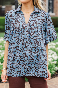 Follow Along Blue Leopard Blouse