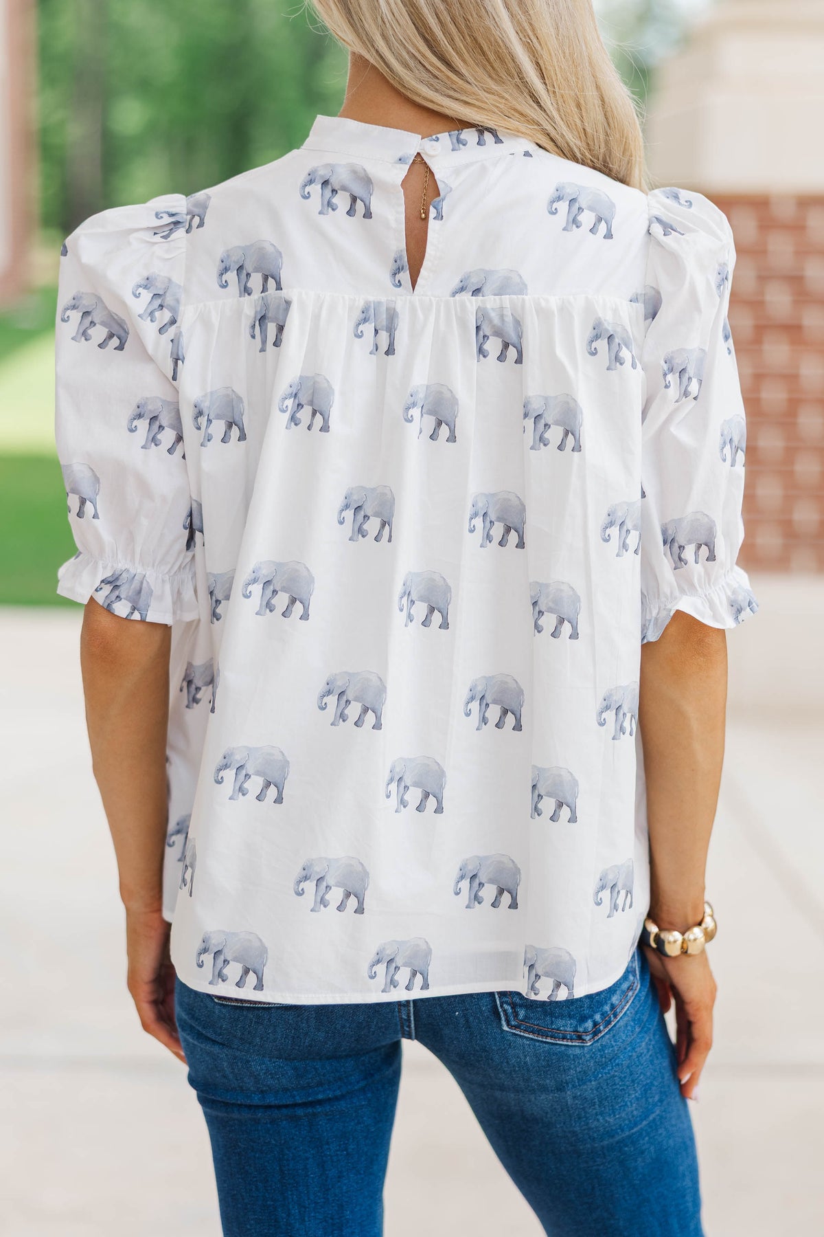 Can't Give You Up White Elephant Print Blouse – Shop the Mint, image size:1200x1800