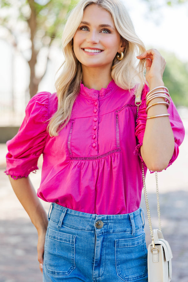 All Dolled Up Fuchsia Eyelet Blouse