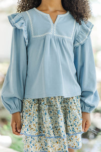 Girls: Sweet To See You Denim Blue Babydoll Blouse