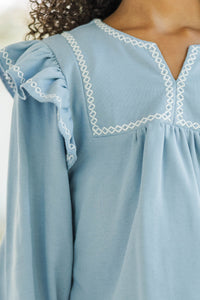 Girls: Sweet To See You Denim Blue Babydoll Blouse