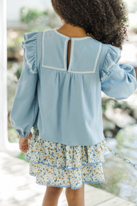Girls: Sweet To See You Denim Blue Babydoll Blouse